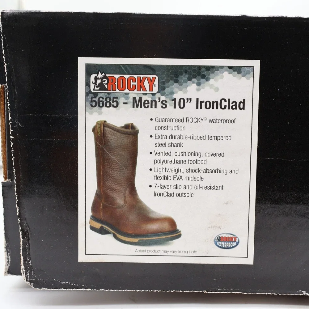 Rocky IronClad 5685 Pull-On Boots Mens 13M Brown Leather Waterproof New